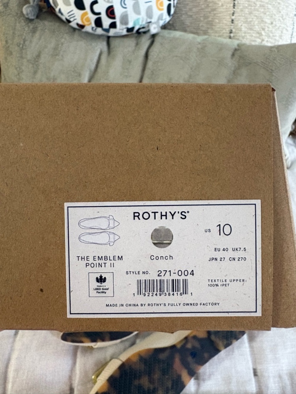 Rothy's The Emblem Point II - Women's Cream Pointed-Toe Flats with Gold Buckle - Picture 3 of 3
